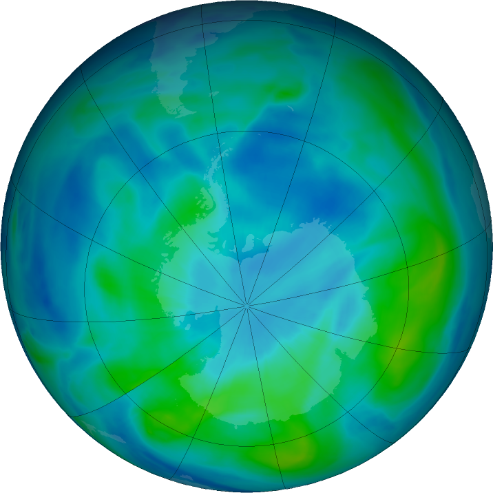 Antarctic ozone map for 10 March 2024
